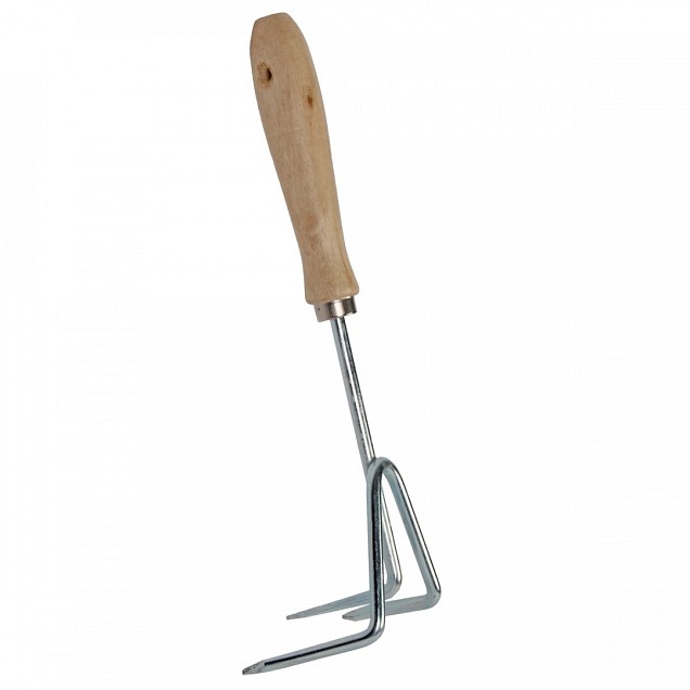 Handkrabbertje - Drietand - Verzinkt staal - Houten handvat
