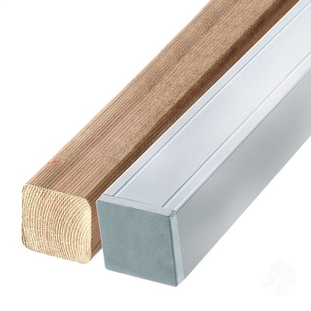 Aluminium paal 7x7x270 cm blank (incl kap en houten kern)