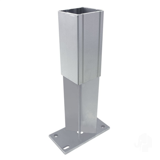 Paalhouder (insteek) met voet (tbv alu paal 68x68) [zilver gepoedercoat] bc