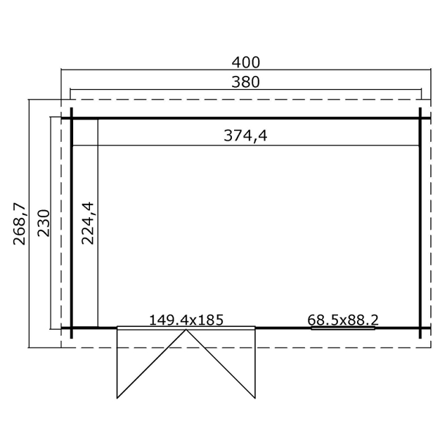Blokhut Amira 380x230 Platinum Grey-Wit