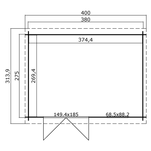 Blokhut Amira 380x275 Platinum Grey-Wit