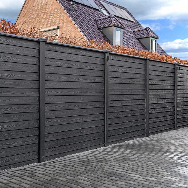 Berton©-motiefplaat smal antraciet gecoat H26xD3,5xL184 cm rabat-houtmotief