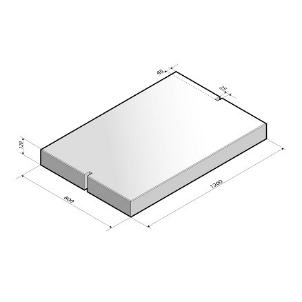 Industrieplaat 120x80x12 cm grijs zonder sleuf (DR)